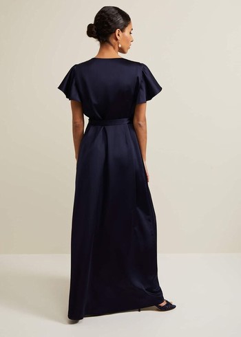 Phase Eight Petite Arabella Satin Dress Navy Canada | CMRAYN-134